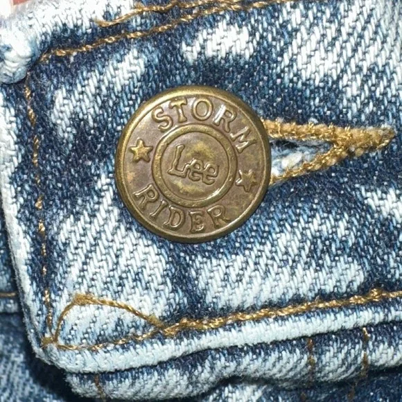 Vintage Lee Storm Rider Acid Wash Jeans Mens 34x28 USA Made Blue Denim 80s